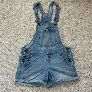 Grane Light Blue Wash Cuffed Jean Denim Shorts Overalls